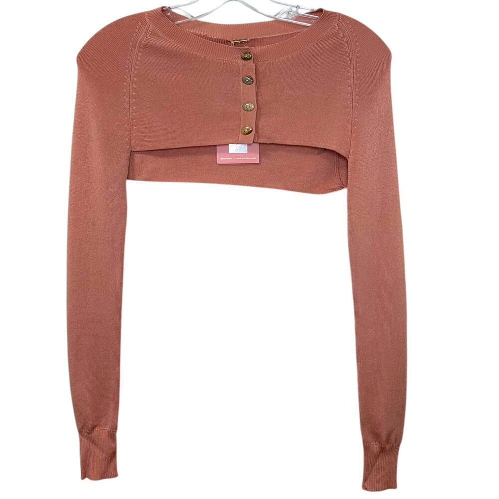Cult Gaia NWT Women's 'Alice' Cropped Top Cardigan Knit Cantaloupe Orange Small - Picture 4 of 12